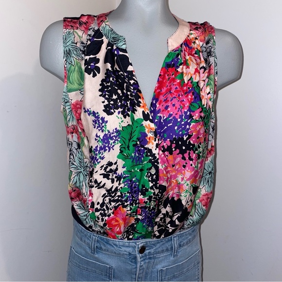 Anthropologie Tiny Tank Sleeveless Blouse Button Front Floral Multicolor pink XS - Picture 1 of 10